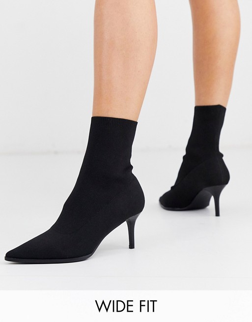ASOS DESIGN Wide Fit Recharge kitten heel sock boots in black | ASOS