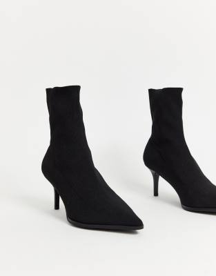 low heel black sock boots