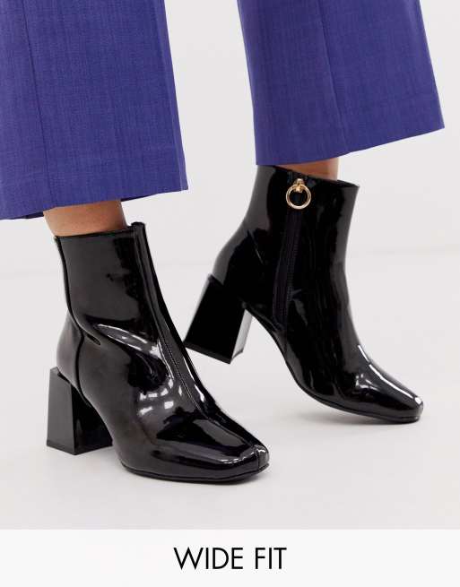 Wide fit black store patent ankle boots