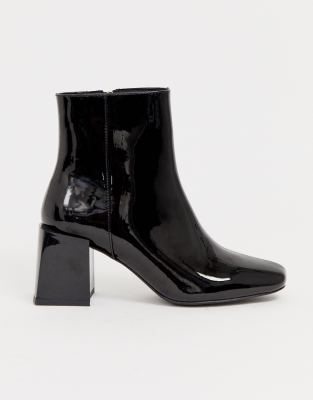 wide fit black patent ankle boots