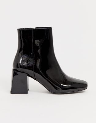 black patent wide fit ankle boots