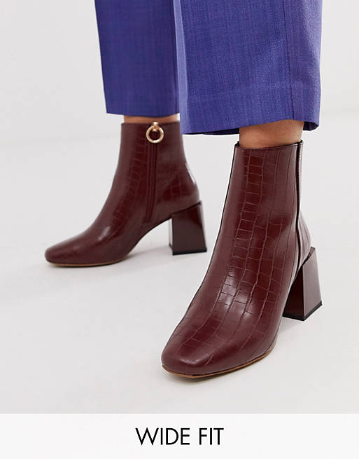 ASOS DESIGN Wide Fit Reed heeled ankle boots in brown croc
