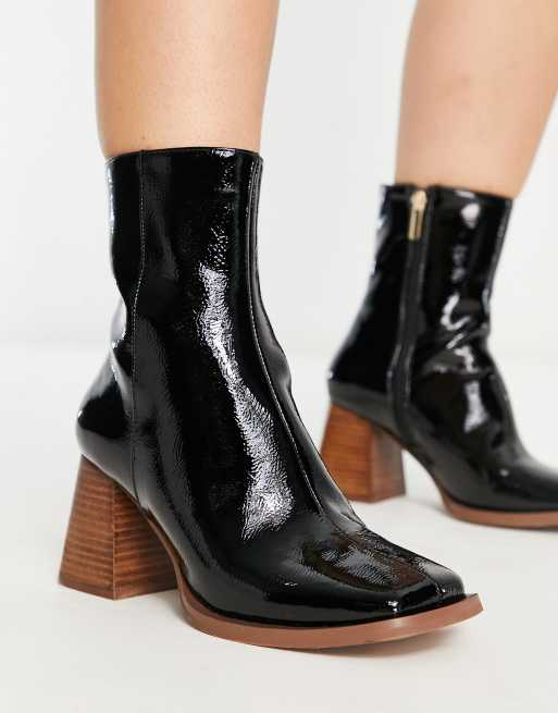 Black patent hotsell low heel boots