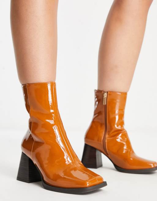 Patent leather block heel boots sale