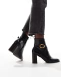 [ASOS DESIGN Wide Fit] ASOS DESIGN Wide Fit Regan mid-heel buckle boots in black 6 Black pu