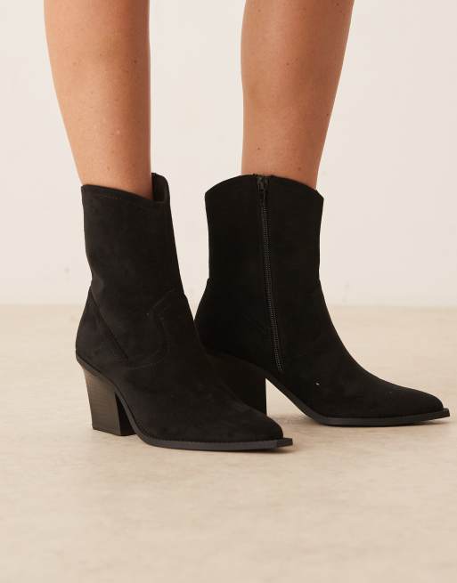 ASOS DESIGN - Wide Fit - Remedy - Sorte cowboystøvler med hæl i imiteret ruskind, 4 af 4