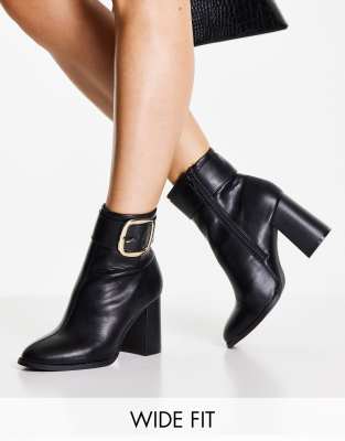 ASOS DESIGN Wide Fit Repeat block heel buckle boots in black