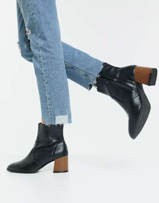 Bottines noires talon discount bois