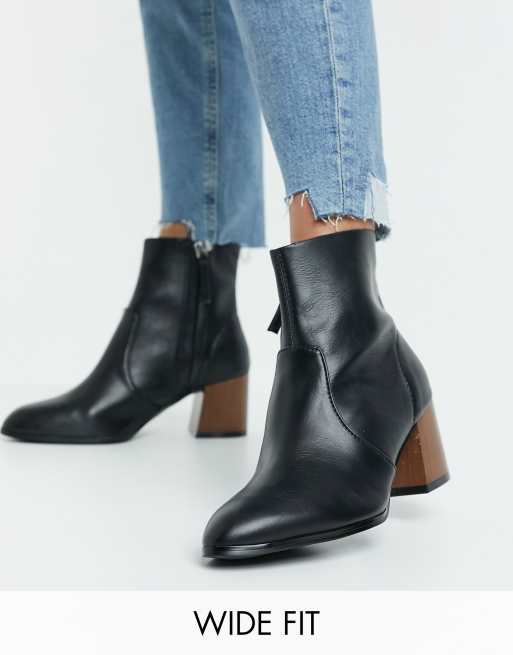 Black leather booties 2025 with wooden heel