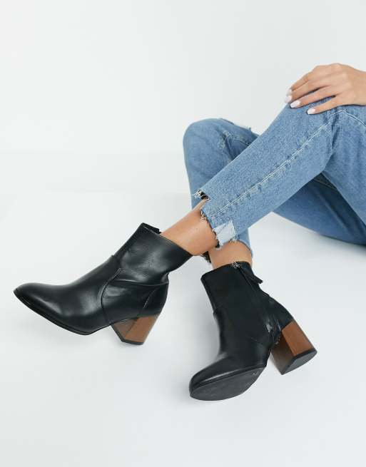 Black booties with cheap wooden heel