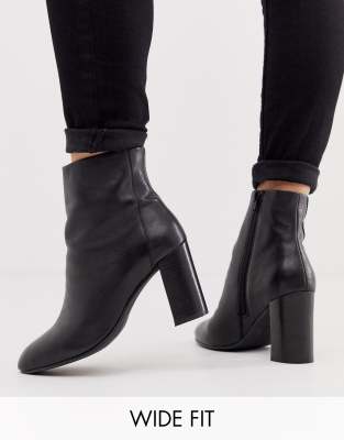black leather block heel boots