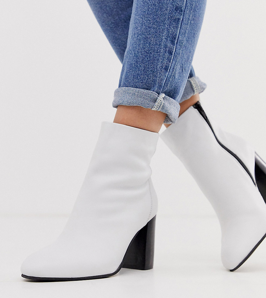 ASOS DESIGN Wide FIt Rescue leather block heel boots in white