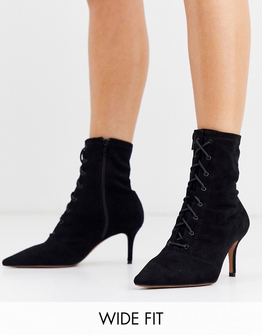 ASOS DESIGN Wide Fit Respect lace up kitten heel boots in black