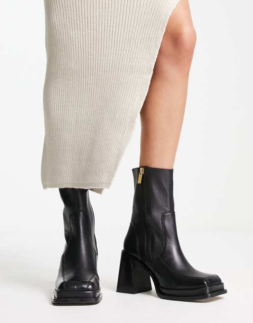 ASOS DESIGN Wide Fit Restore leather mid-heel boots in black