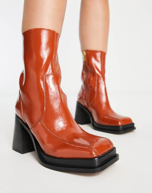 Mid heel patent sales boots