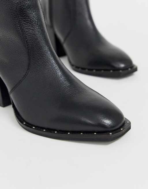 Asos design restore leather studded block heel boots in black new arrivals