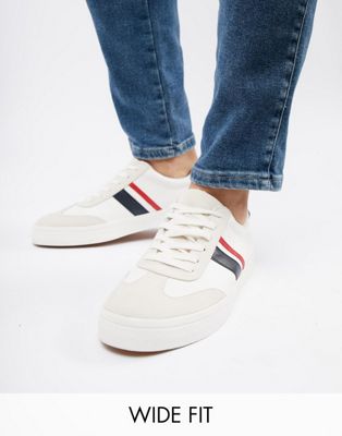ASOS DESIGN Wide Fit retro sneakers in white with navy and red stripe