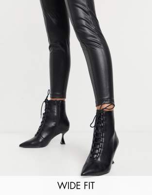 black pointed toe lace up boots