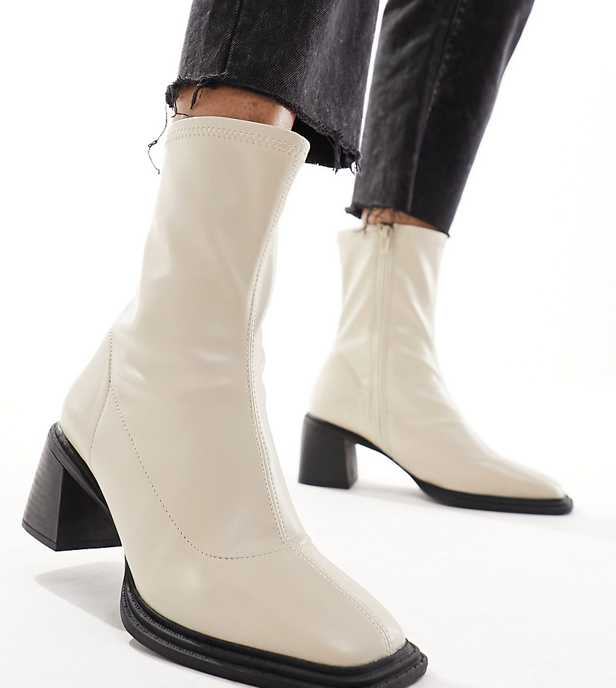 Asos Design Wide Fit Rescue Mid-heeled Sock Boots In Off White-neutral