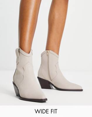 Asos Design Wide Fit Rocket Western Ankle Boots In Taupe-neutral