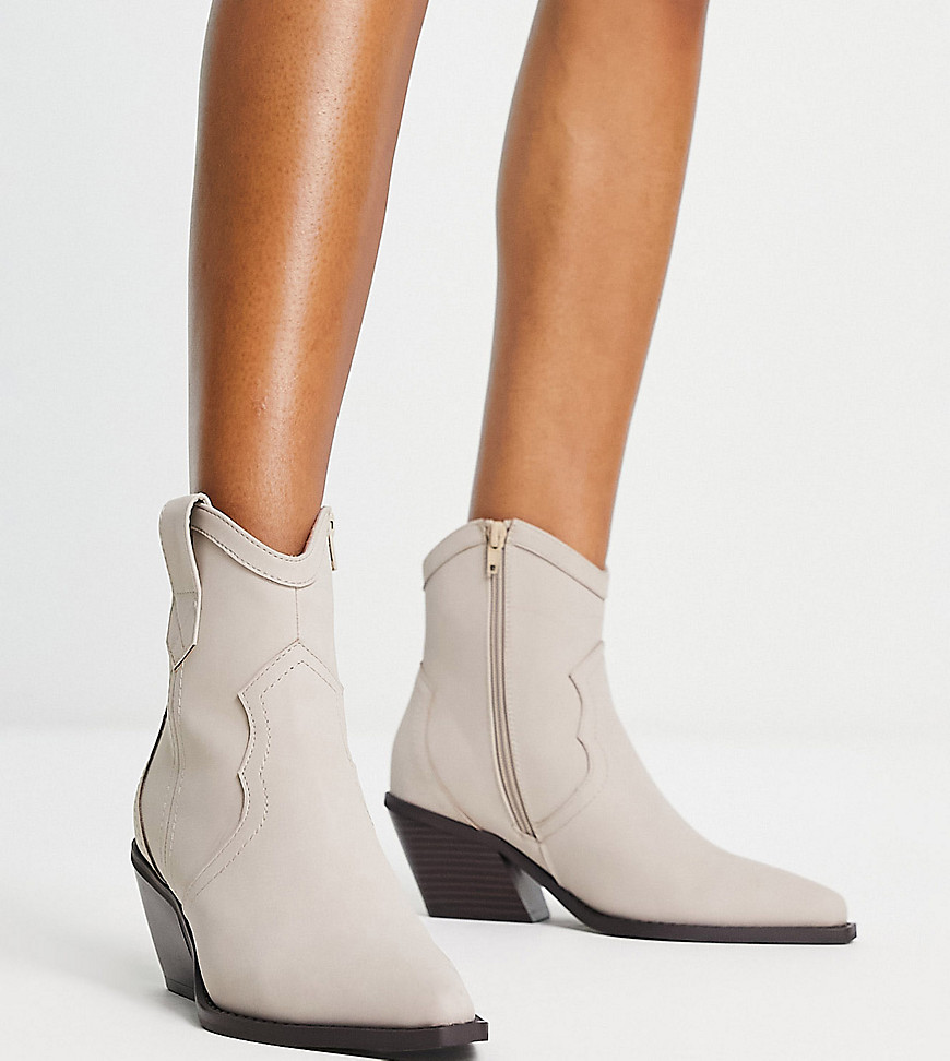 Asos Design Wide Fit Rocket Western Ankle Boots In Taupe-neutral
