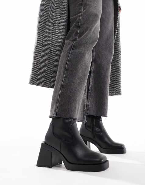 ASOS DESIGN Wide Fit – Rome – Czarne botki na platformie i średnim obcasie z kwadratowymi noskami - view 1