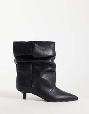 Asos Design Wide Fit Rosario Slouch Kitten Heel Boots In Black