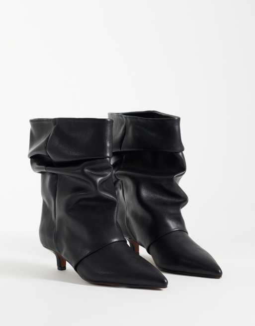 ASOS DESIGN Wide Fit Rosario slouchy kitten heel boots in black, 2 of 4