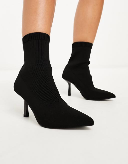 ASOS DESIGN Wide Fit Rosetta Sock Stiefel in Schwarz mit Kitten Heel Absatz weite Passform