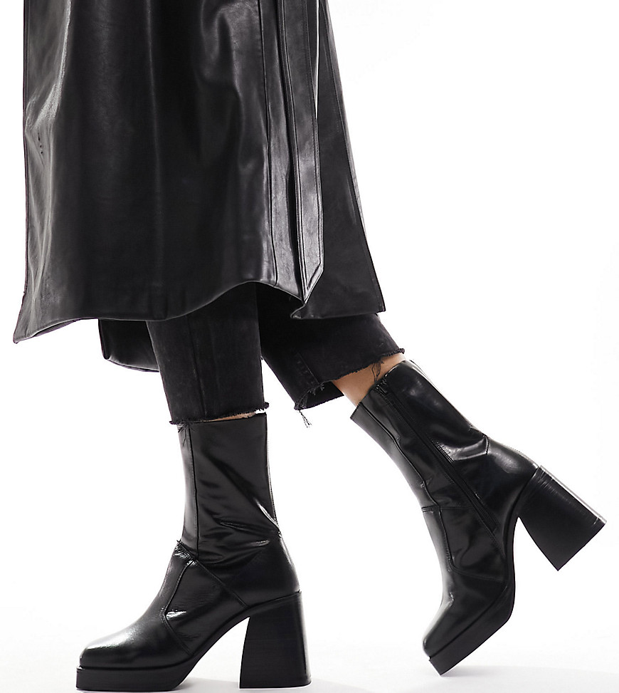 ASOS DESIGN Wide Fit Rover heeled leather boots in black