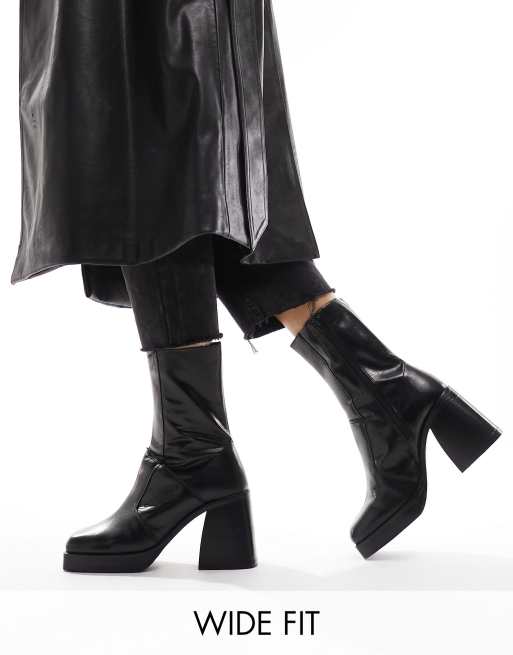 Wide fit black leather hot sale boots