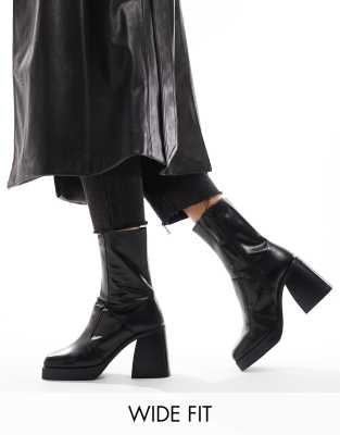 ASOS DESIGN Wide Fit - Rover - Lederstiefel in Schwarz mit Absatz