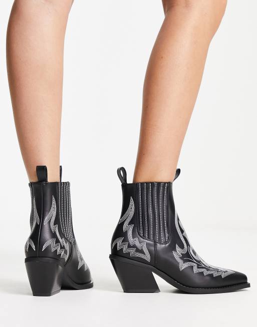 ASOS DESIGN Wide Fit Roxanne contrast stitch western in black, 2 of 4