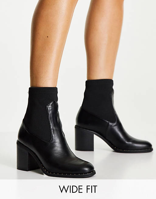 Shoes Boots/Wide Fit Ruby studded block heel boots in black 