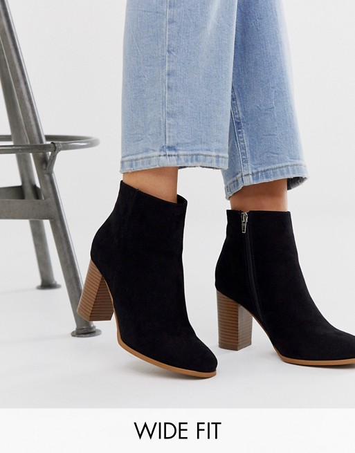 ASOS DESIGN Wide Fit Rye heeled ankle boots in black | ASOS