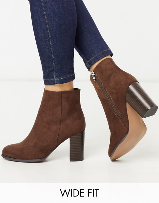 ASOS DESIGN Wide Fit Rye heeled ankle boots in brown
