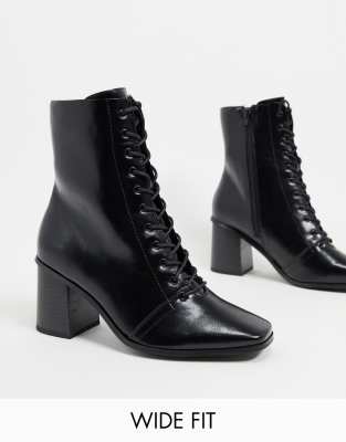 black square toe lace up boots