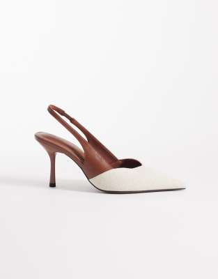 ASOS DESIGN Wide Fit - Sabrina - Chaussures à talon aiguille et bride arrière - Fauve/naturel-Multicolore