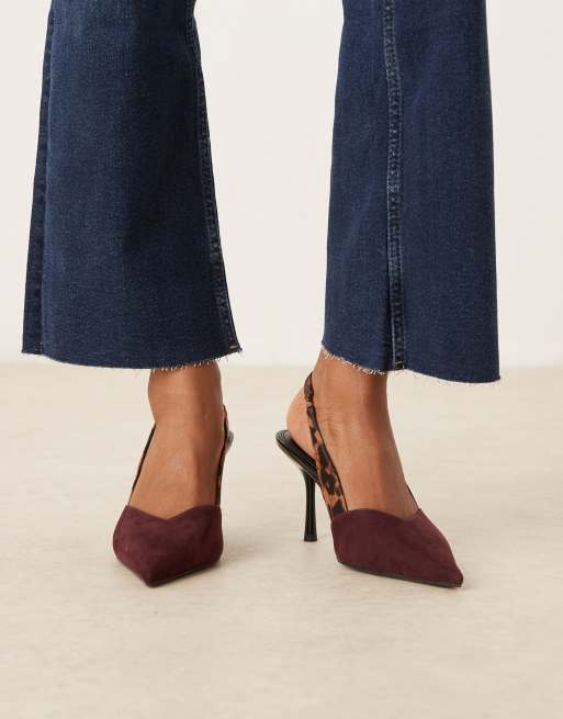 ASOS DESIGN Wide Fit Sabrina slingback stiletto heel shoes in burgundy and leopard