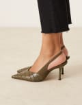[Asos Design Wide Fit] ASOS DESIGN Wide Fit Sabrina slingback stiletto heel shoes in olive croc-Multi 7 Olive croc