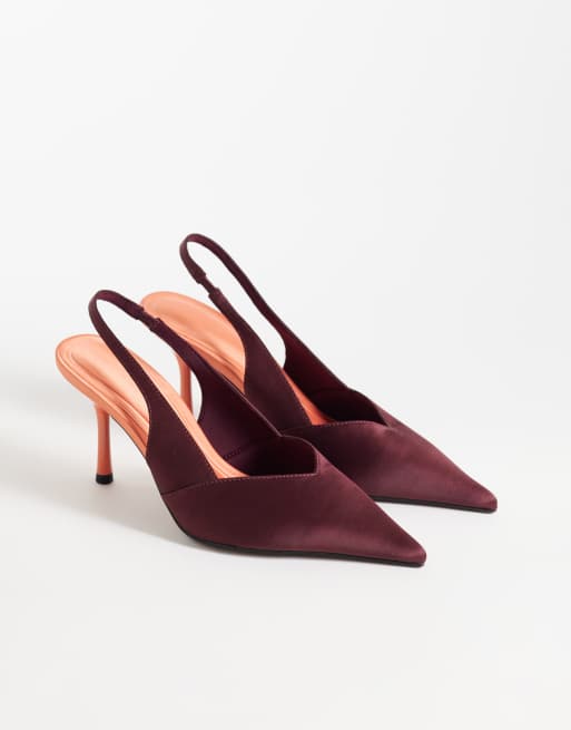 ASOS DESIGN Wide Fit Sabrina slingback stiletto heels in plum and coral mix, 2 of 4