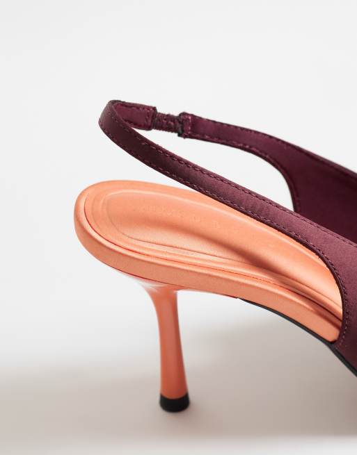 ASOS DESIGN Wide Fit Sabrina slingback stiletto heels in plum and coral mix, 4 of 4