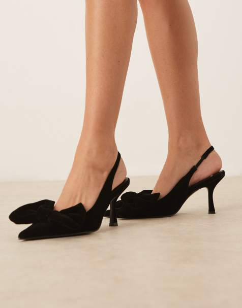 ASOS DESIGN Wide Fit – Saffron – Schuhe aus schwarzem Samt mit mittelhohem Absatz und Schleifendetail, weite Passform - view 1