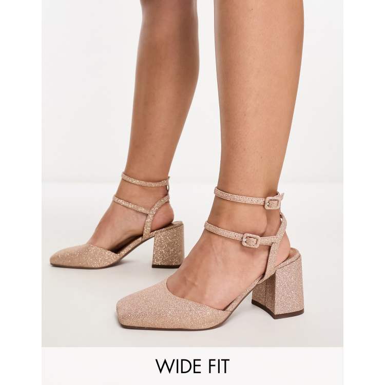 Rose gold closed store toe block heels