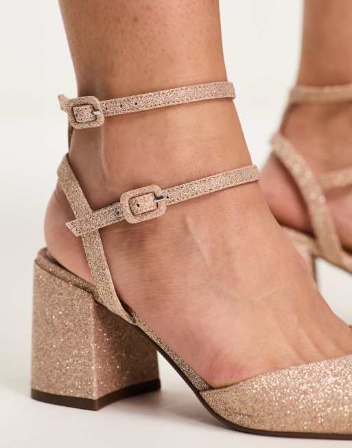 ASOS DESIGN Wide Fit Saffy block heeled mid shoes in glitter