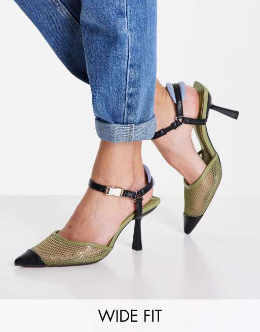 ASOS DESIGN Wide Fit Sail mesh heeled shoes in khaki