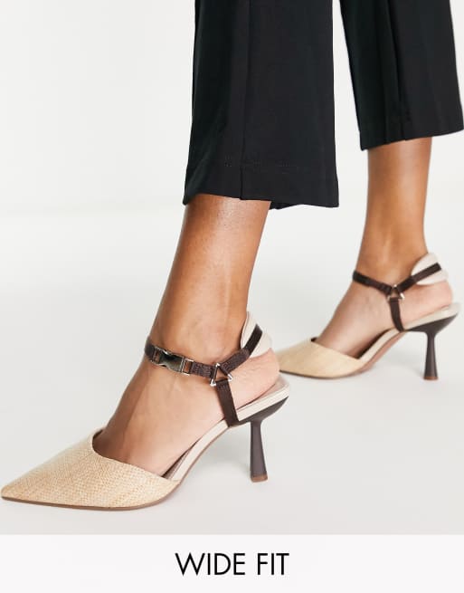 ASOS DESIGN Wide Fit - Sail - Naturfarvede højhælede sko i flet