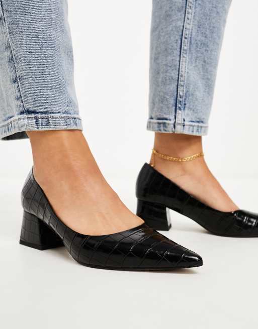 ASOS DESIGN Wide Fit Saint block mid heeled shoes in black ASOS