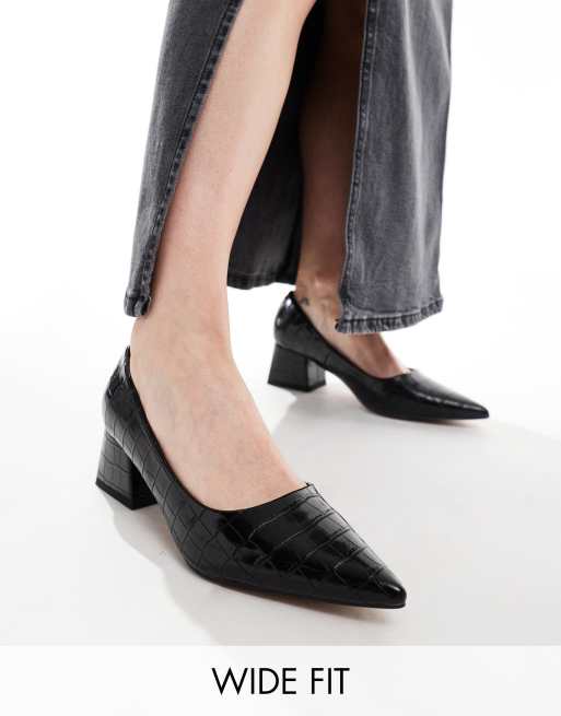 ASOS DESIGN Wide Fit Saint block mid heeled shoes in black