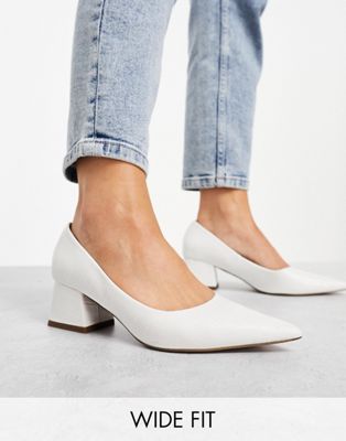  Wide Fit Saint block mid heeled shoes in off white croc